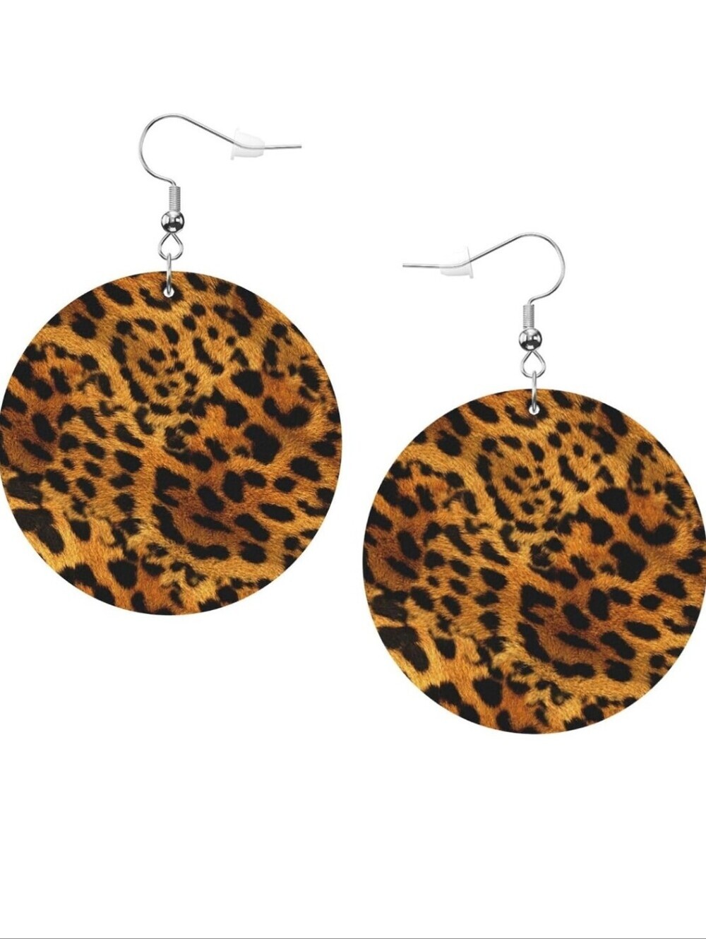 Leopard Print Round Dangle Earrings - Brown